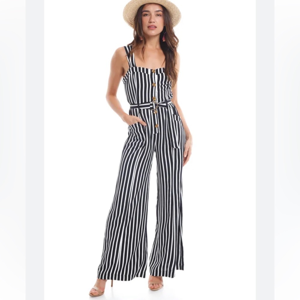 Free People Black & White Striped Jumpsuit - Boho meets city!